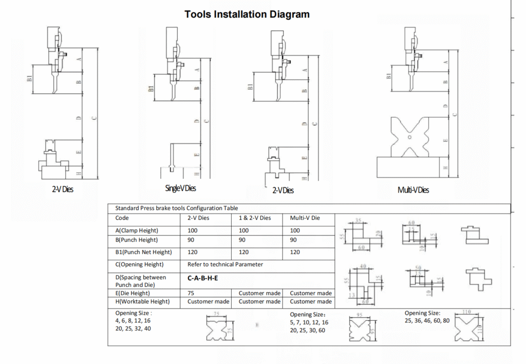 press brake tooling height
