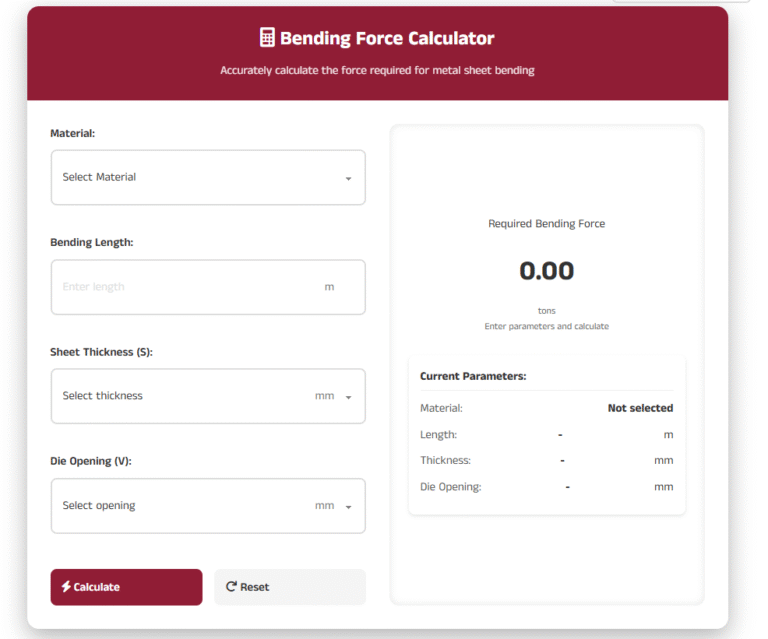 Press Brake Tonnage Calculator, bending tonnage