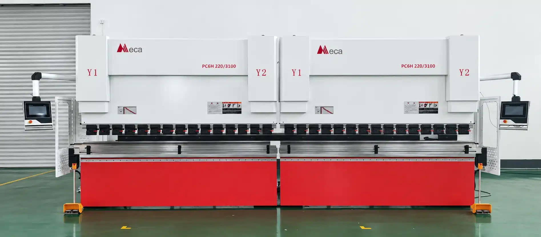 MECA 2 × 220T 3100 mm tandem press brake system with two synchronized CNC press brakes
